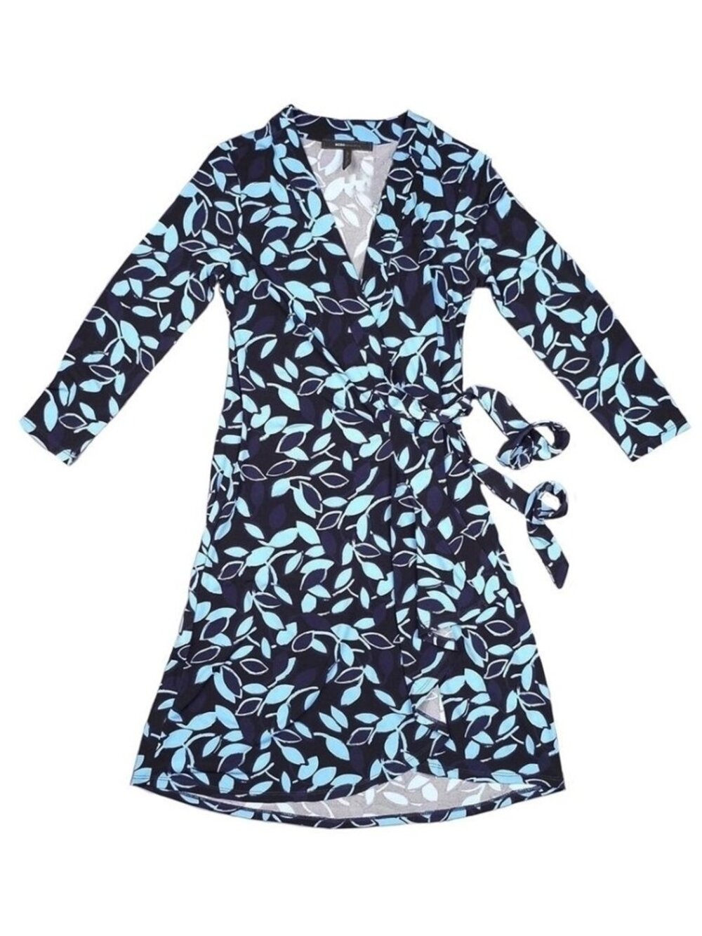 NWT BCBGMAXAZRIA Adele Pacific Blue floral leaf faux wrap dress / XS